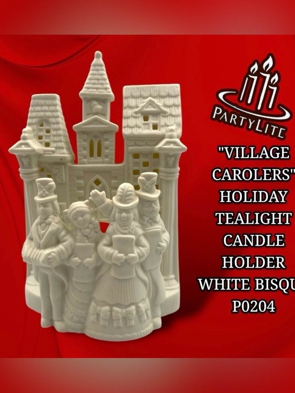 PartyLite Village Carolers Tealight Candle Holder Bisque Porcelain PO204 - Picture 1 of 13